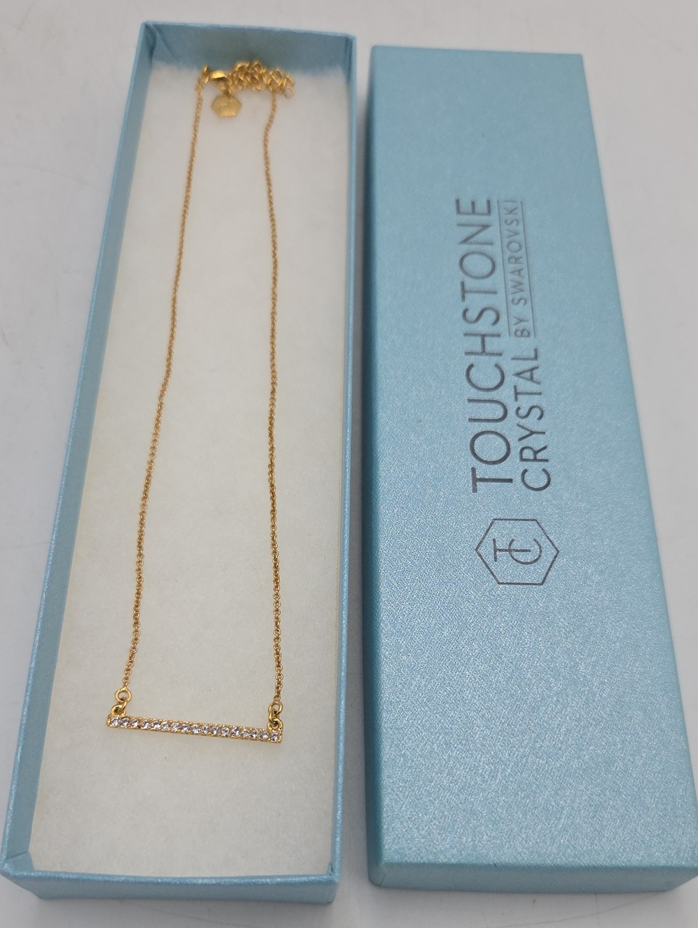Touchstone Crystal Gold Crystal Bar Pendant Necklace